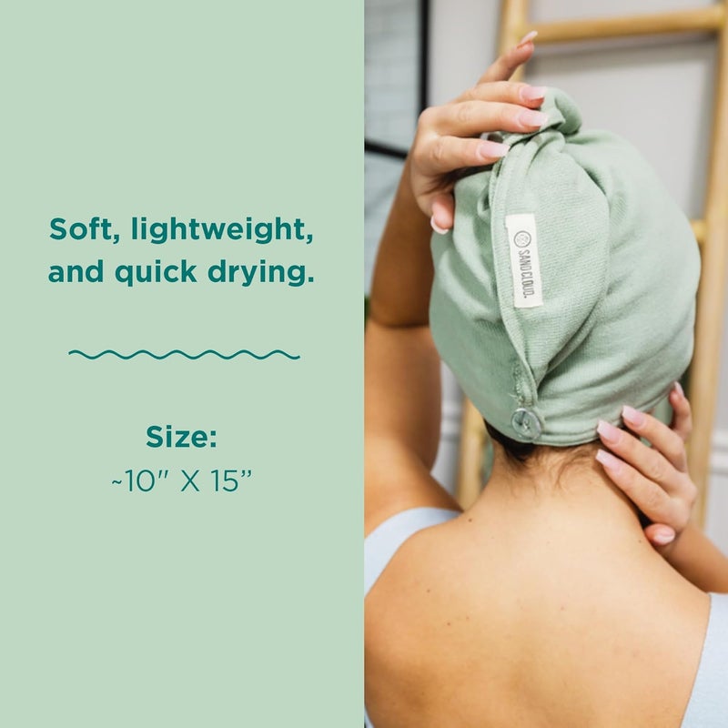 Sand Cloud Cotton Hair Towel Wrap, Sage - Quick Dry Hair Towel for Wet Hair - 100% Turkish Organic Cotton, Half Terry Weave with Binding Edge - 10" x 15" Lightweight, Frizz-Free Hair Drying Towel - Image 3